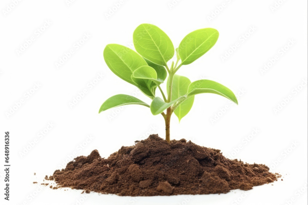 Small and Green: Isolated Young Plant Growing from Seed on White Background Small and Green: Isolated Young Plant Growing from Seed on White Background