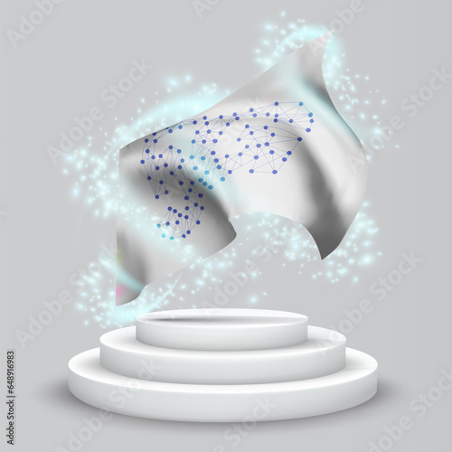 5g, vector 3d flag on the podium surrounded by a whirlwind of magical radiance