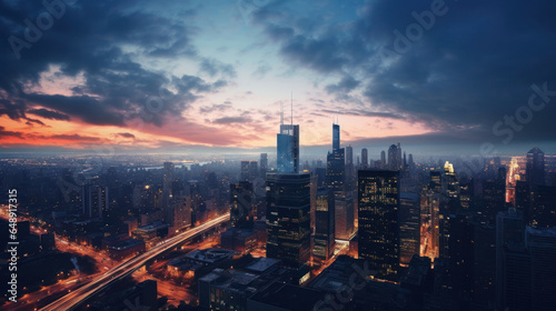 Breathtaking city lights illuminate the night with a mesmerizing glow.