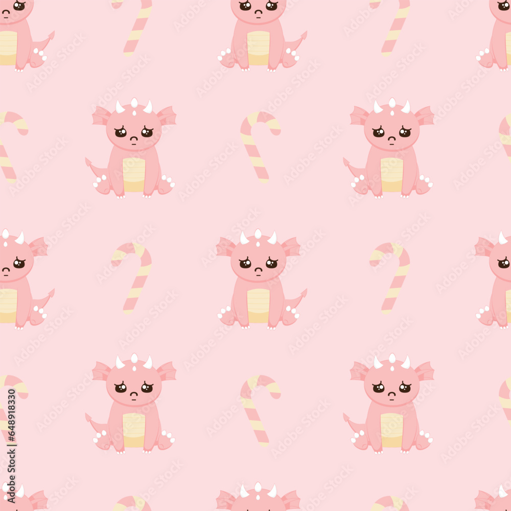 
Seamless pattern with cute dragon on a pink background.New Year and Christmas