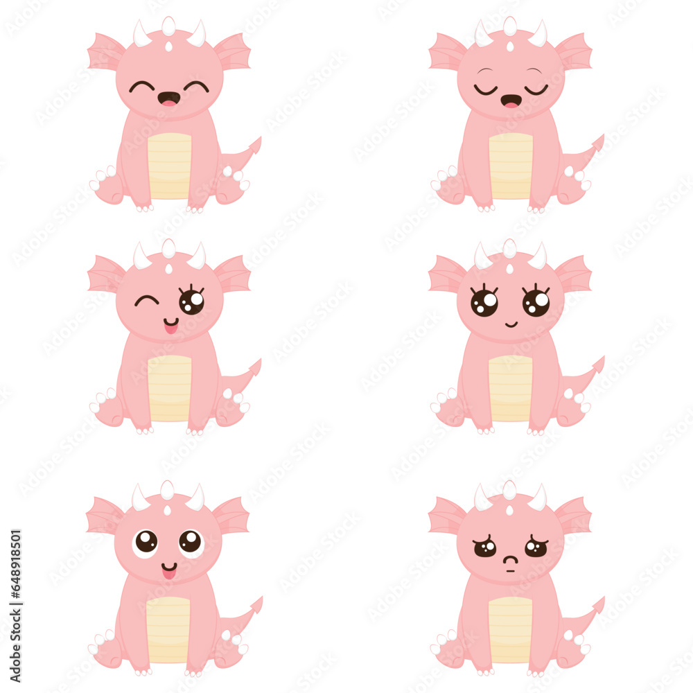 Vector set of dragons in kawaii style. New Year 2024 Vector set of dragons in kawaii style. New Year 2024