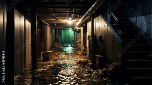 Fotografia Unfortunate Disaster, Household Crisis, Flooded Basement with Water Damage, Gene