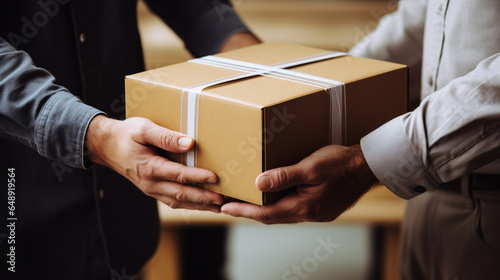 Swift Shipping Solutions, A Man Giving Carton Box to a Satisfied Customer, Generative AI
