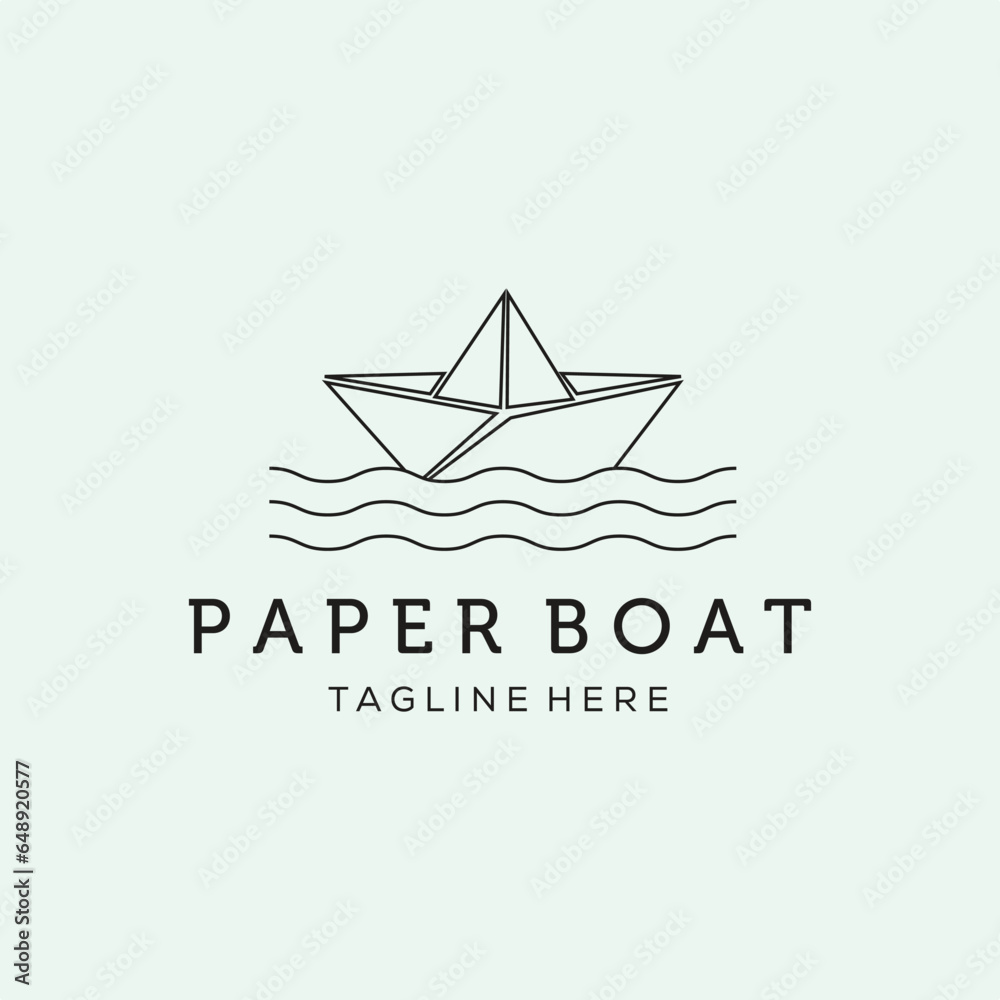 paper boat line art logo vector minimalist illustration origami nature design