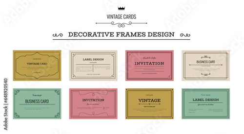 Vintage frames. Business visit card. Invitation template. Texture design banner. Ornate line border with decorative retro flourishes. Color company paper. Vector elegant labels set
