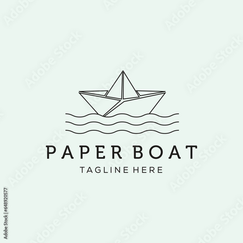 paper boat line art logo vector minimalist illustration origami nature design © Fabian