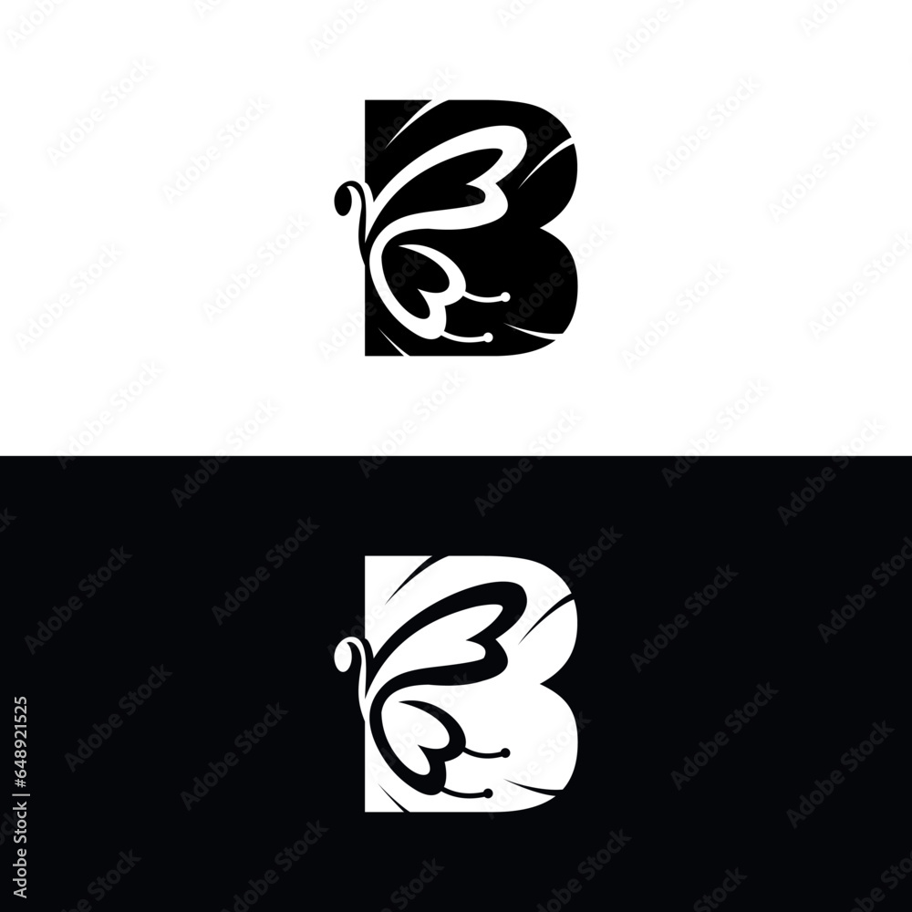 Fototapeta premium vector, Logo B, butterfly, black and white
