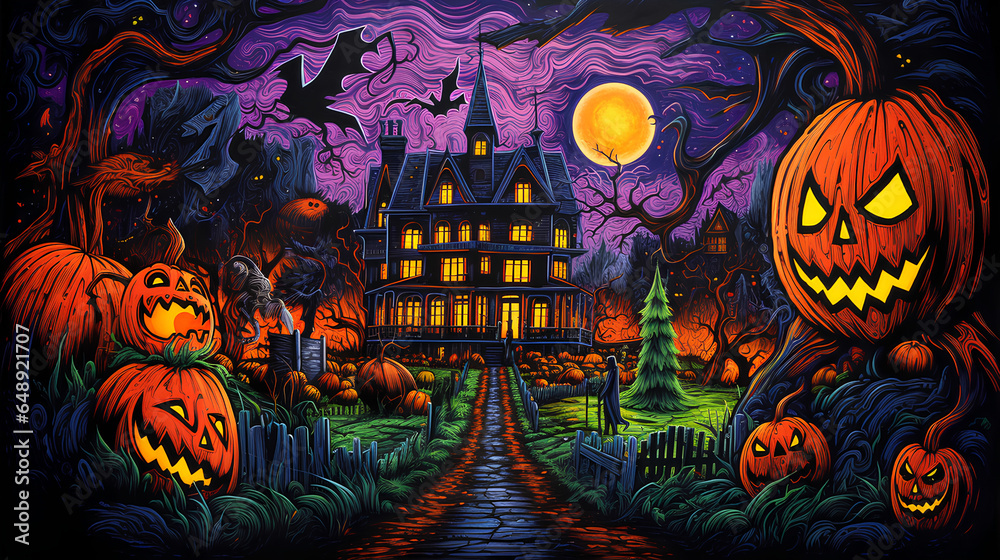  Halloween Portrait Masterpiece with Crayon Creativity Halloween background with pumpkin and bats