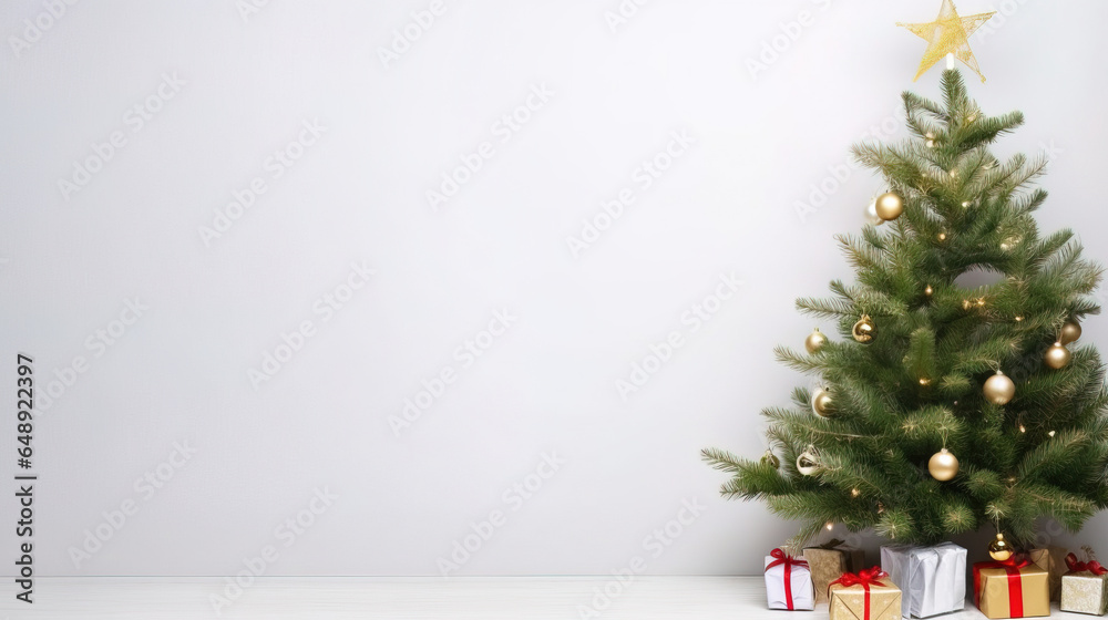minimalistic Christmas tree with decoration on empty background, copy space minimalistic Christmas tree with decoration on empty background, copy space
