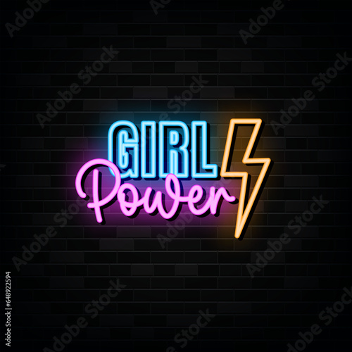 Girl Power Neon Signs Vector Design Template Neon Style