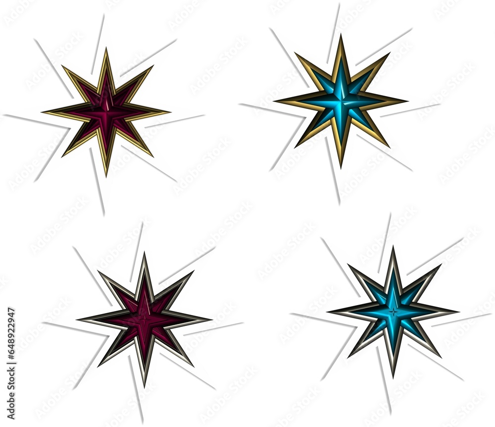 Obraz premium golden and silver pink and blue eight pointed stars stickers