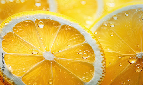 Close-up of a luminous lemon slice, radiating freshness against a vibrant backdrop.
