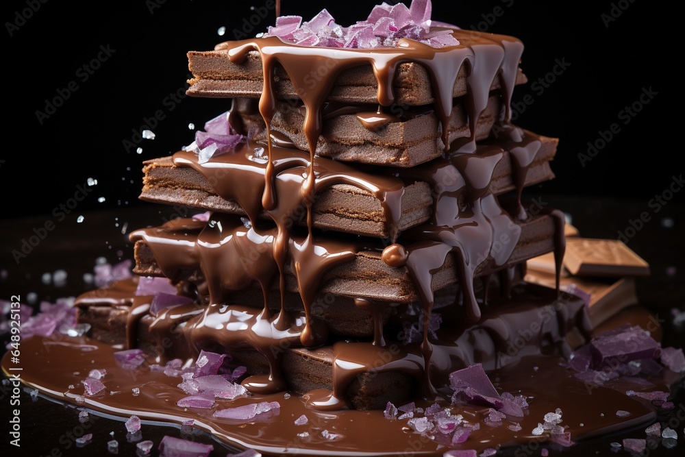 chocolate bar with melting chocolate on top of it in a pile of chocolate