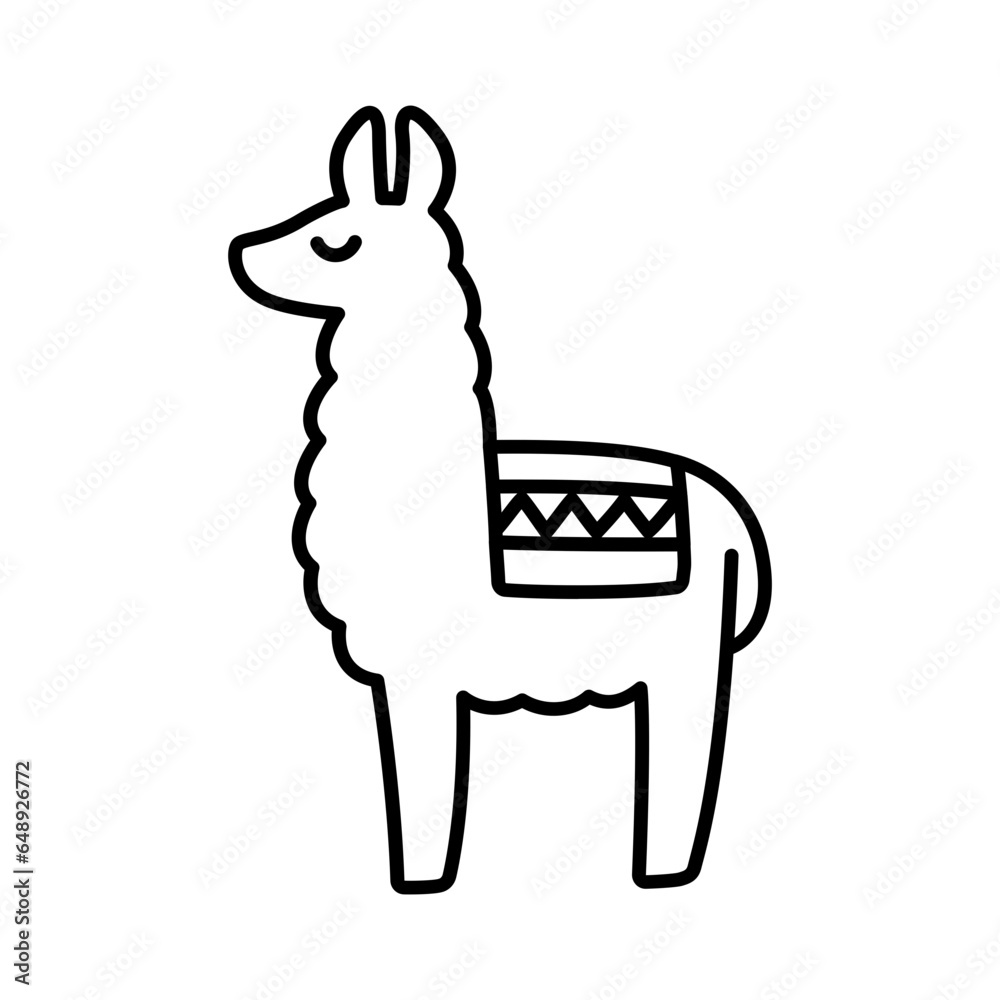 Fototapeta premium Simple llama line icon, cue cartoon doodle