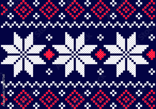 seamless pattern with christmas reindeer. tribal pattern. local fabric pattern. pixel pattern. cross stitch