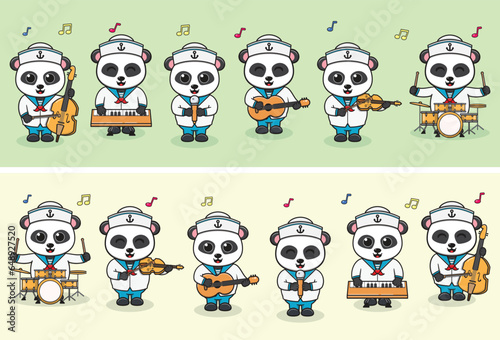 Vector Illustration of Cute Panda sailors Music Band. Big set of cute Animal cartoon in professions. Panda Cartoon flat style.