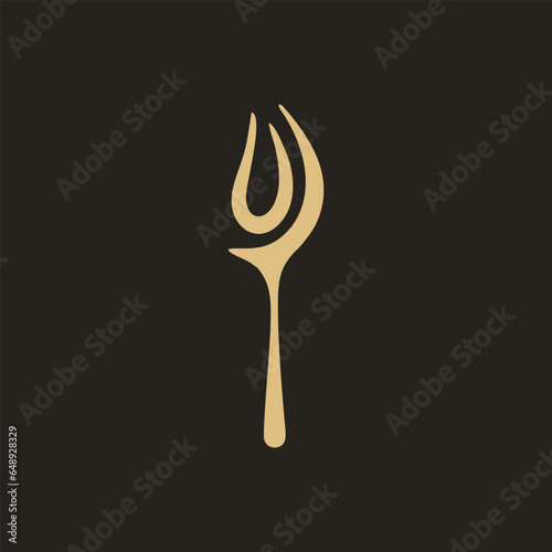 Fork, spoon, and leaves logo. Simple and elegant cutlery set for a healthy meal.