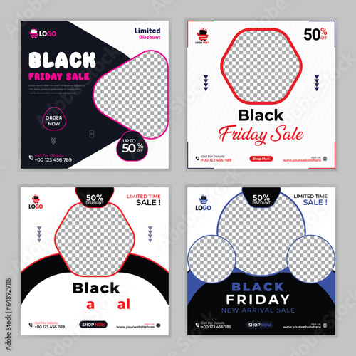 Social media promotions for black friday sale. Black friday social media posts banner collection