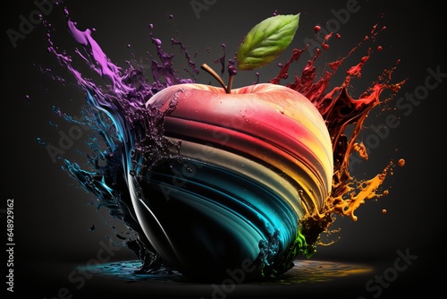 Jabłko abstrakcyjny kolorowy akrylowy malowany obraz Generative AI