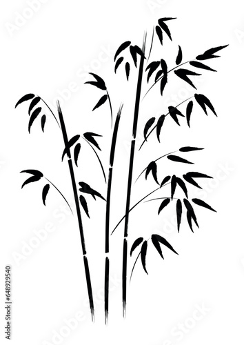 Abstract ink bamboo  simple minimalist branch vector illustration  tree brush painted  line art 