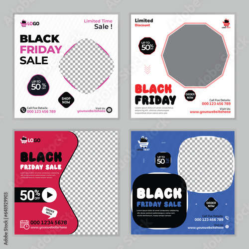 Black friday sale editable banner template. Black friday social media posts banner collection