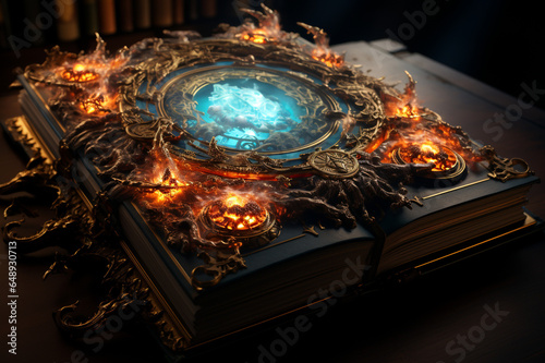 book fantasy mystery glow black magic scarey fancy aethereal magic magical sorcerer library literature light witchcraft spell spiritual made with AI