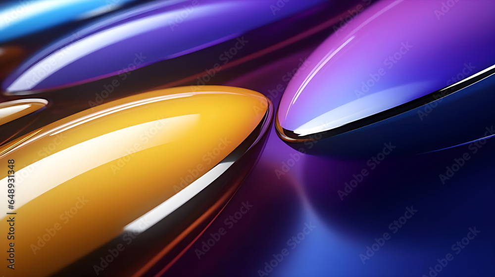 Glossy of 3D shape yellow purple and blue and dark metal background. Glossy of 3D shape yellow purple and blue and dark metal background.