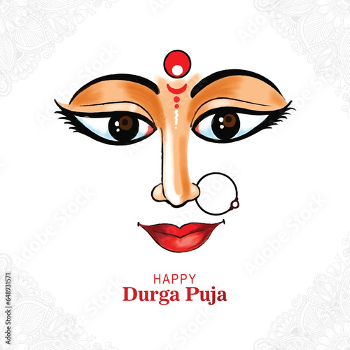 Beautiful durga face in happy durga puja subh navratri card background