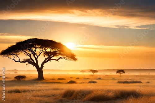 sunset in the savannah Generated AI. © AR Arts
