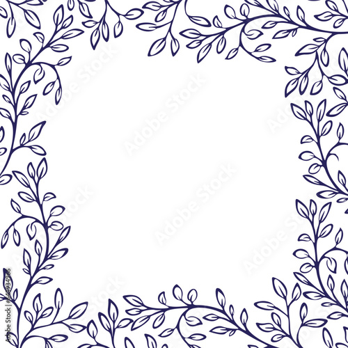 Floral simple leaves frame for card or invite, hand drawn vector illustration