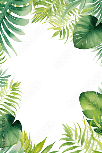 Exotic jungle leaves in the shape of a frame isolated on a white background with copy space