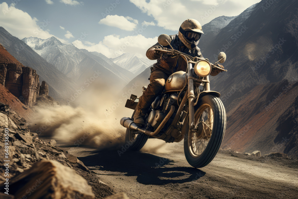 Professional Motorcycle Rider Driving on the mountains