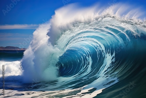 A big blue wave in the ocean. Natural landscape. The concept of peace and quiet.