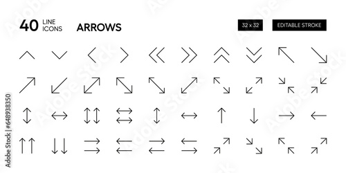 Arrow icon collection. Outline editable stroke interface arrow vector icons. Pixel Perfect. 32 x 32 Grid base.