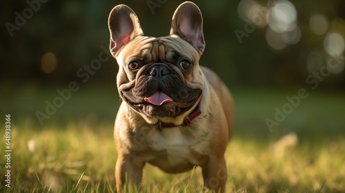 playful french bulldog on the grass, at the park, in the yard