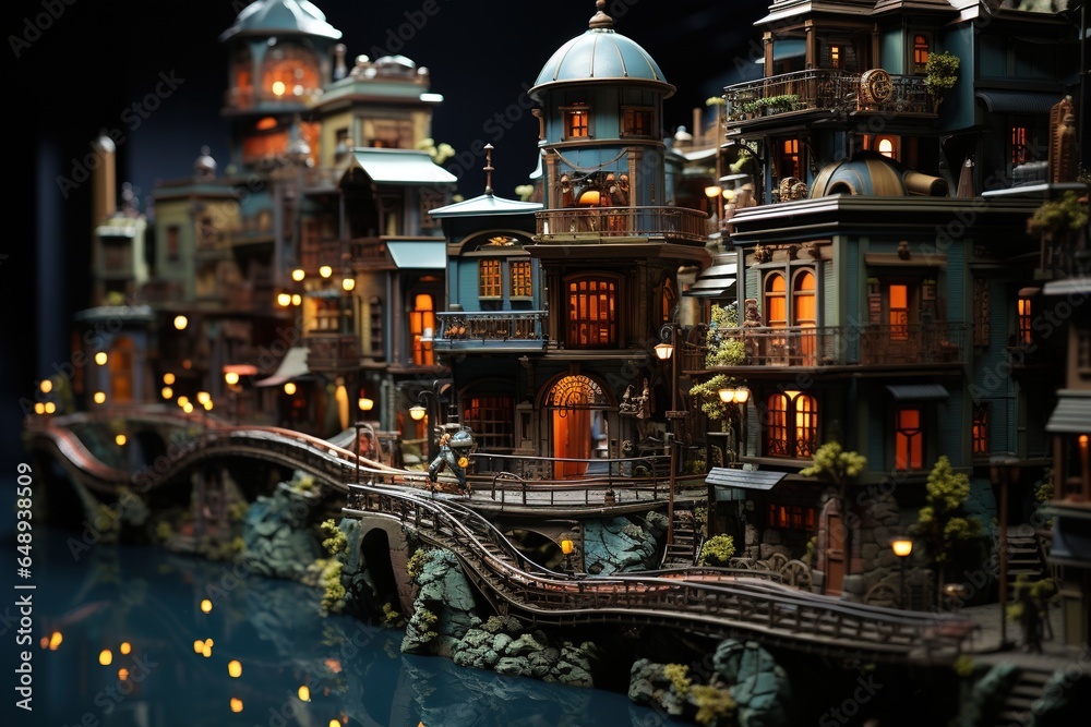 a model of a city with a clock tower