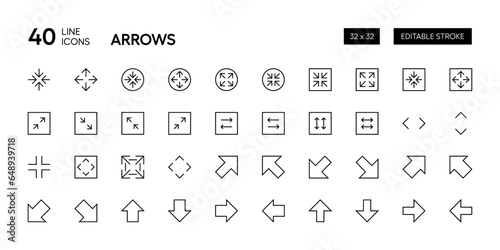 Zoom, direction, scale icon.  Interface arrow editable stroke outline icons. Pixel Perfect. 32x32 grid base.