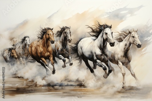 Wild Horses in Fluid Motion: A Watercolor Painting, Generative A