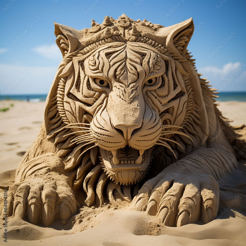 Tiger Sand Sculpture AI Generative Art 