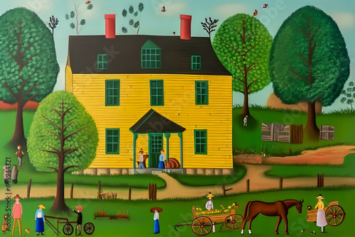 Farmhouse in a Naive Art Style.  Generative AI.
A digital rendering of a farmhouse in a naive art style. photo