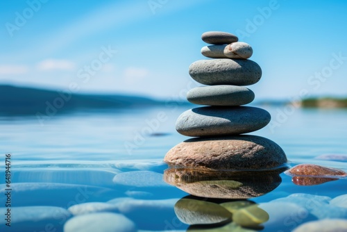 Zen stones, concept of balance, harmony and tranquility. Copy space for text