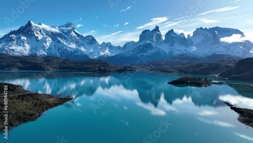 National Park At Torres Del Paine Puerto Natales Chile. Forest Landscape Torres Del Paine Puerto Natales. Nature Panorama Snow Covered Forest Trees. Nature Outdoors Snow Covered Patagonia Stunning. photo