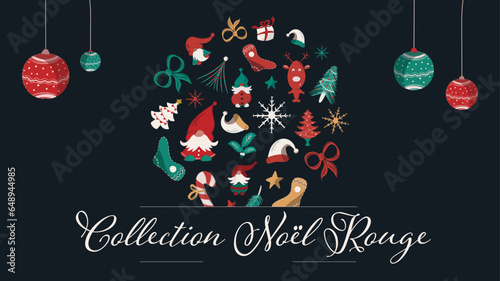 Noël rouge avec lutins en illustration