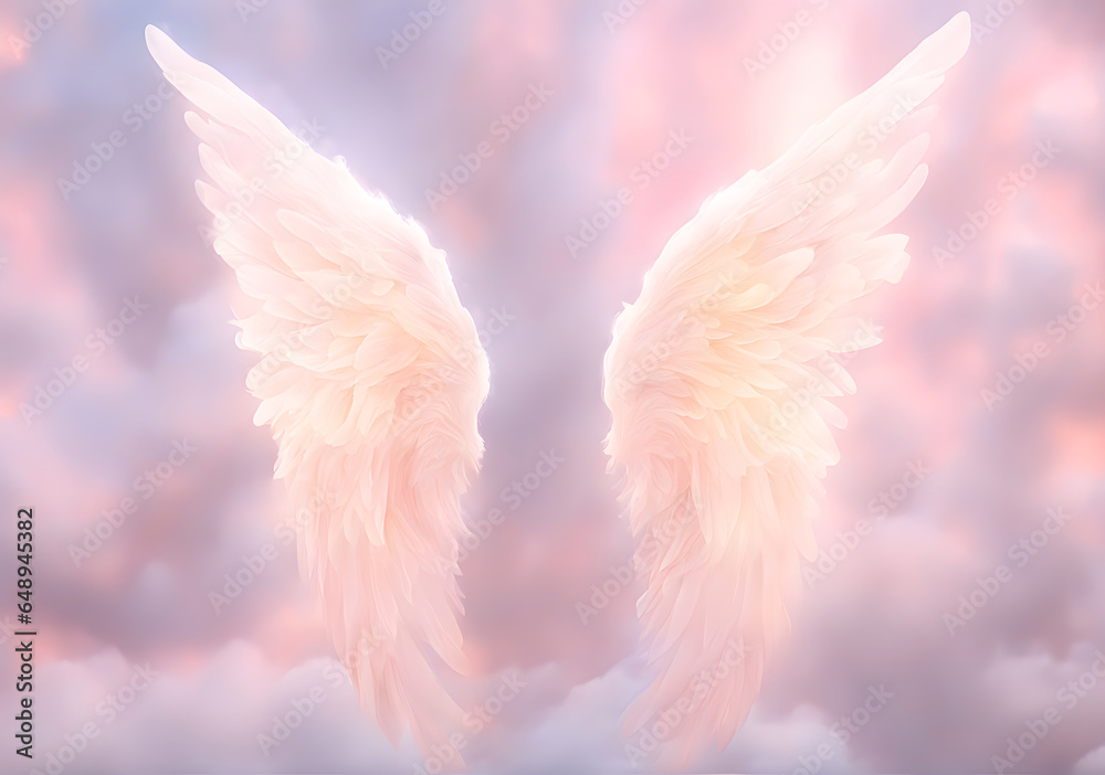Wing of beautiful fairy in heaven. Angel Wing Magic Realism, radiating a sense of otherworldly beauty and serenity, warm pastel tone, clouds, wings, realm of dreams, Generative AI Wing of beautiful fairy in heaven. Angel Wing Magic Realism, radiating a sense of otherworldly beauty and serenity, warm pastel tone, clouds, wings, realm of dreams, Generative AI