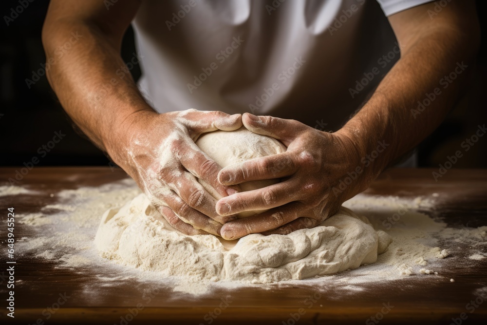 man making dough with his hands