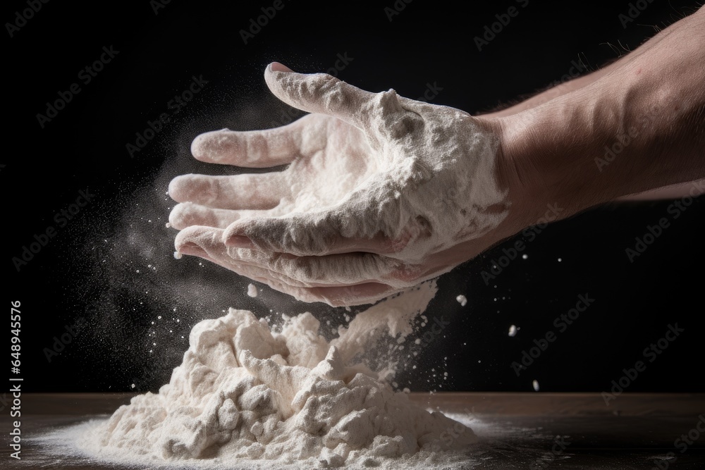 hand throws out flour