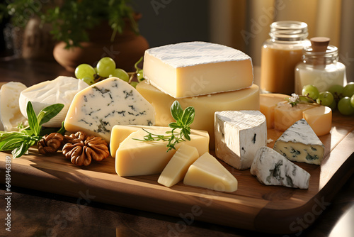 types of cheese on wooden board