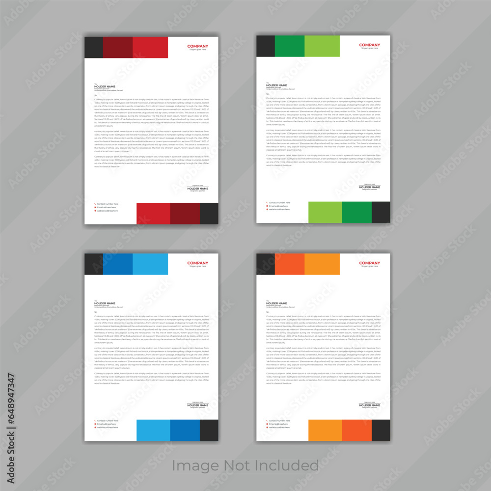 Stylish and professional vector design concept for letterhead, User friendly multiple design bundle for business letter with white background. Easy to edit illustrator file for company letterhead. Stylish and professional vector design concept for letterhead, User friendly multiple design bundle for business letter with white background. Easy to edit illustrator file for company letterhead.