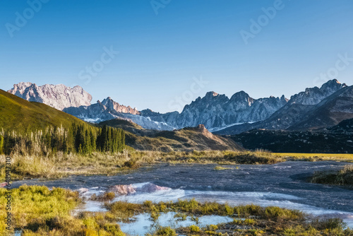 Autumn Landscape of Dolomites mountains  South Tyrol  Italy