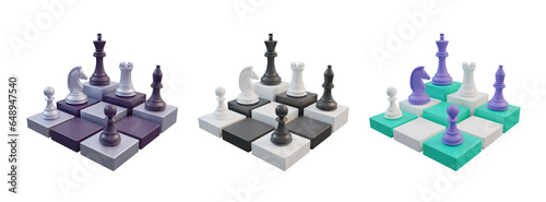 3D render chessboard figures concept